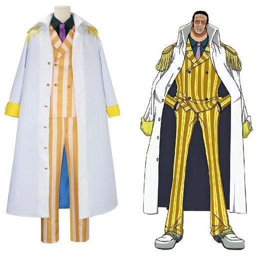 NEW Anime Borsalino Cosplay Costume Admiral Kizaru Cloak And Uniform Suit Halloween Navy General Performance Costumes