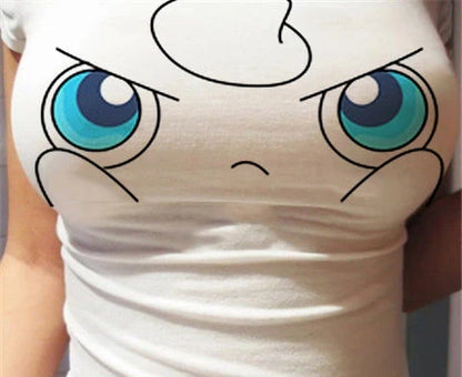 Funny Women T-shirt 3D Eyes Printed T-shirt Summer New Sexy Anime Cartoon Cute Expression Straight Short Sleeve Ladies Slim Tops