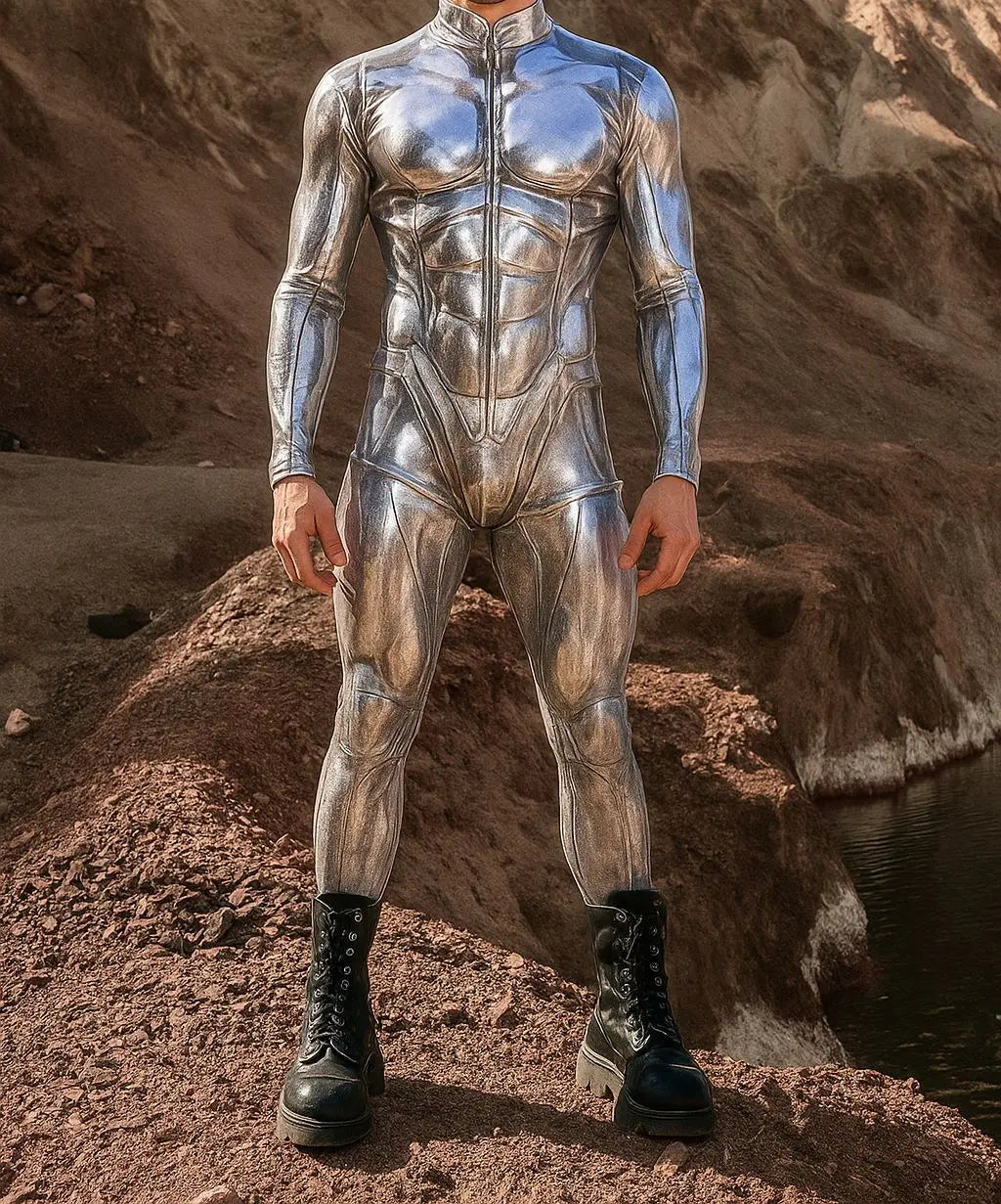 Men Halloween Cyber Punk Jumpsuit Adults Mechanical Cosplay Perfermence Bodysuit Carnival Party 3D Print Cycling Zentai