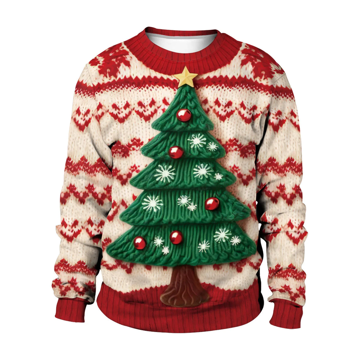 Women Men Crew Neck All Over Winter Element Graphic Long Sleeve Pullover Lightweight Printed Sweater for Holiday Street Sweaters
