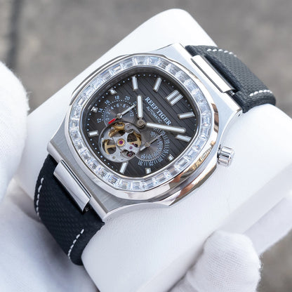 OBLVLO Men Automatic Watch Luxury 44mm Mechanical Wristwatch 50m Waterproof Sapphire Luminous Skeleton Dial 24 Hours