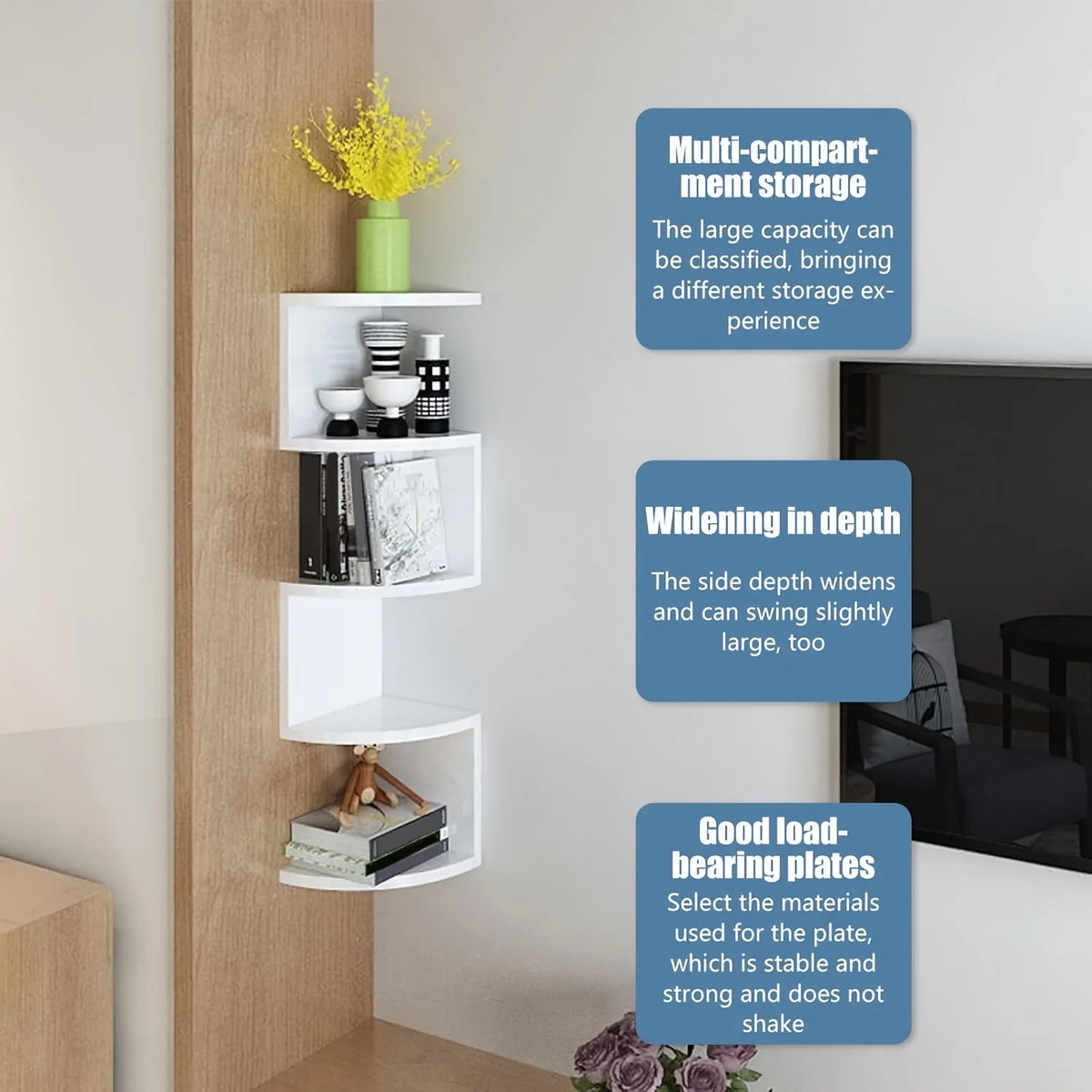 Corner Storage Rack, Moisture-Proof, No-Drill Wall-Mounted Shelf for Bedroom, Wall Corner Bookshelf, Kitchen Triangle Cabinet Storage Rack