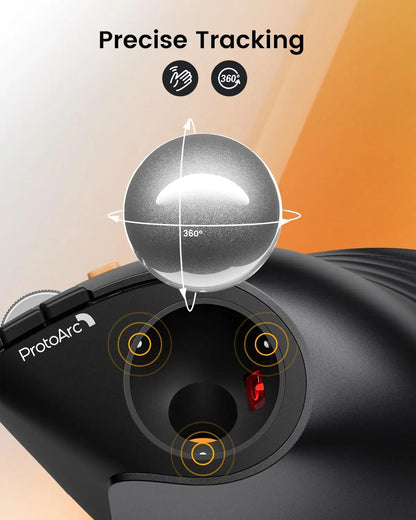 ProtoArc Vertical Wireless Trackball Mouse, EM05 NL Bluetooth Ergonomic Rollerball Mouse Rechargeable Computer Laptop Thumb Mice