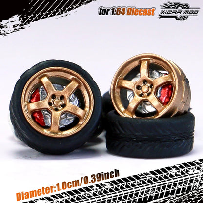 Kicarmod 1/64 Model Car ABS Wheels with Rubber Tire Brake Disc Refitting Parts Diameter 10mm For Model Car Tomica