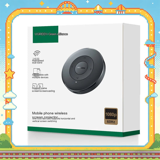 UGREEN 15674 CM658 Wireless HDMI Display Adapter 1080P Portrait Landscape Screen Mirroring Receiver for Phone TV Projector.