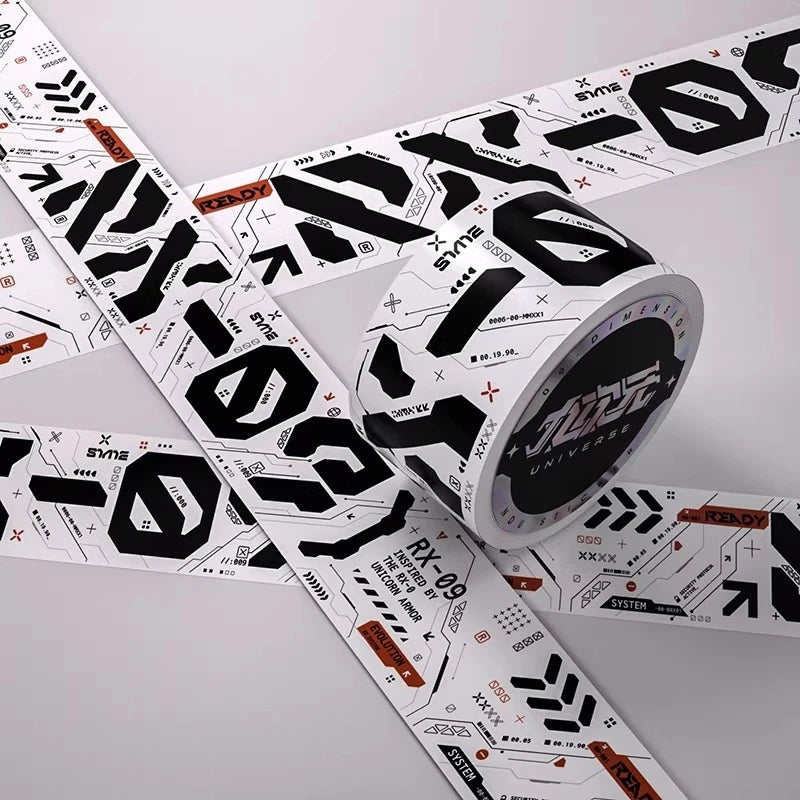 Cyberpunk Techwear Hazard Tape DIY Futuristic Sci-Fi Warning Decor Sticker Tape for Motorcycle Bike Luggage Skateboard Laptop