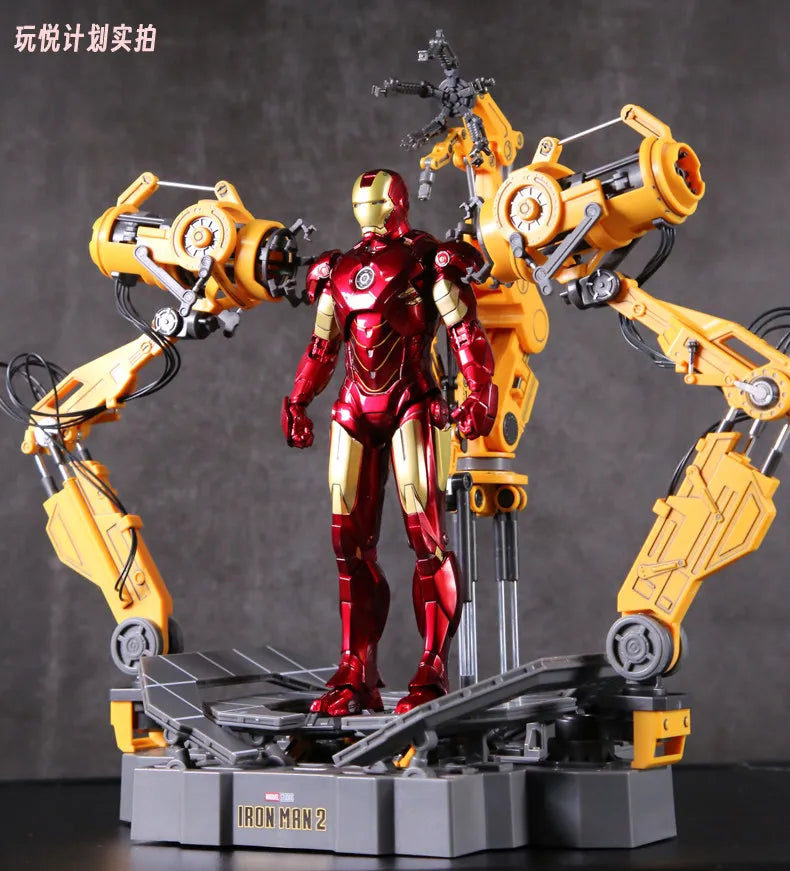 ZD MK6 MK4 Toy Iron Man WITH SUIT-UP GANTRY LED Circular Armor Dismantling Platform  Anime Tony Stark Model Action Figure Gifts