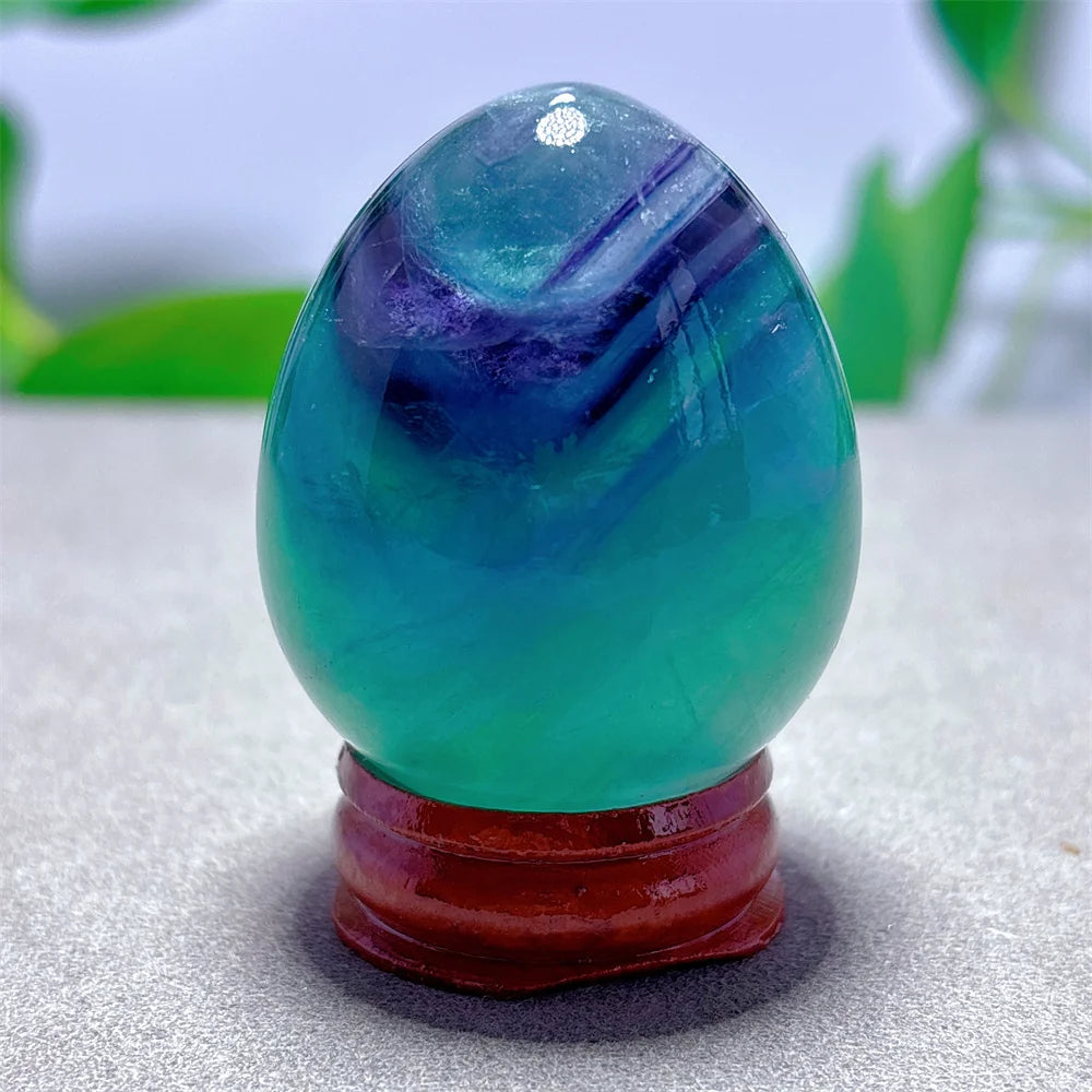 Rainbow Fluorite Egg Crystal Natural Stone Quartz Minerals Home Decoritems Reiki Gifts Energy Healing Luck Love Garden +Stand