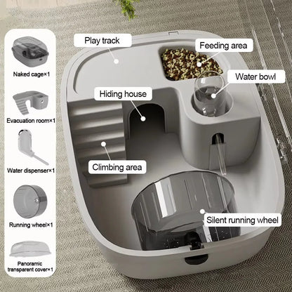 Multi-functions Double Layer Hamster Cage Large Space Visible Pet Habitat House Breathable Translucent Hamster Villa Pet Travel