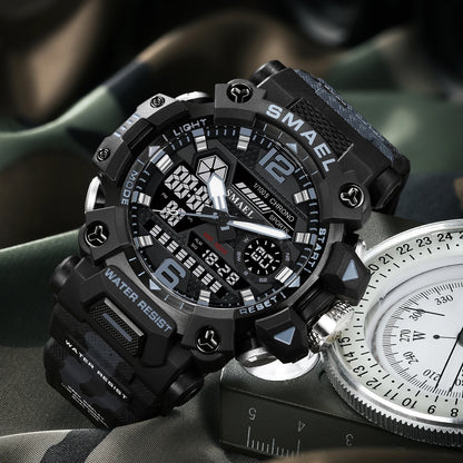 SMAEL 8072 Men's Analog Digital Dual Display Sport Watch - 50M Waterproof LED Backlight Alarm Stopwatch Chronograph Dual Time Zo