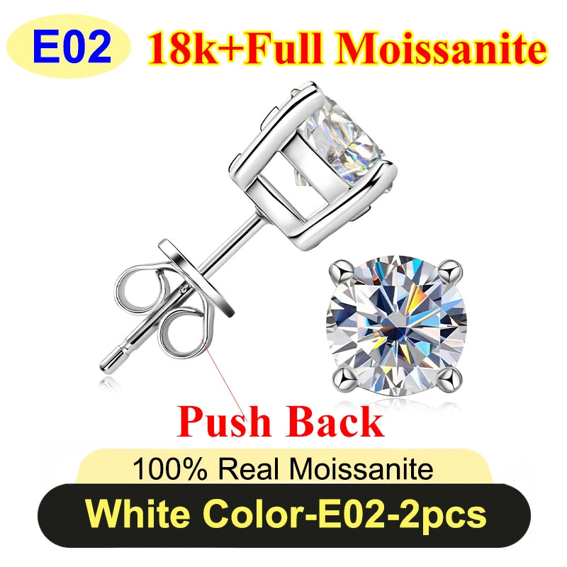 Premium 0.5-3ct Moissanite Diamond Stud Earrings for Women Original 925 Sterling Silver Screw Back Women Moissanite Earring