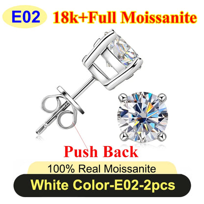 Premium 0.5-3ct Moissanite Diamond Stud Earrings for Women Original 925 Sterling Silver Screw Back Women Moissanite Earring