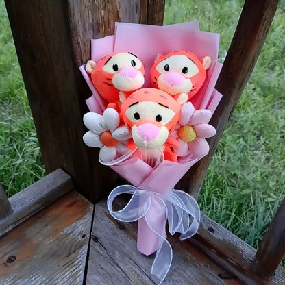 Cartoon Winnie the Pooh Pig Plush Bouquet Handmade Flower Bouquet Plush Doll Wedding Graduation Valentine Christmas Birthday Gif