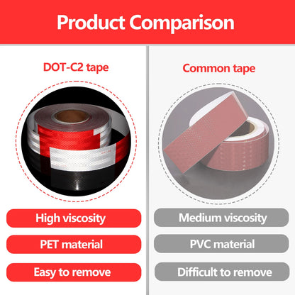 Reflective Safety Tape DOT-C2 PET Material Red & White Waterproof Sunscreen Strong Reflection Warning Tape for Safety