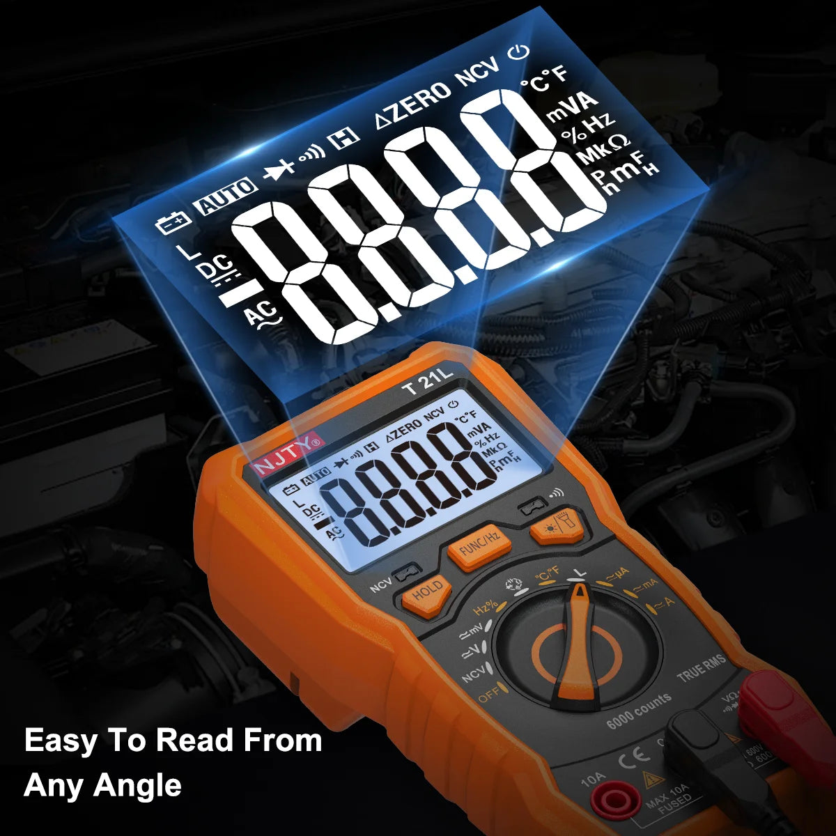 NJTY T21 Professional True RMS Digital Multimeter 6000 Counts True-RMS Auto/ Manual Range AC/DC Voltage Anti-Burn Voltmeter