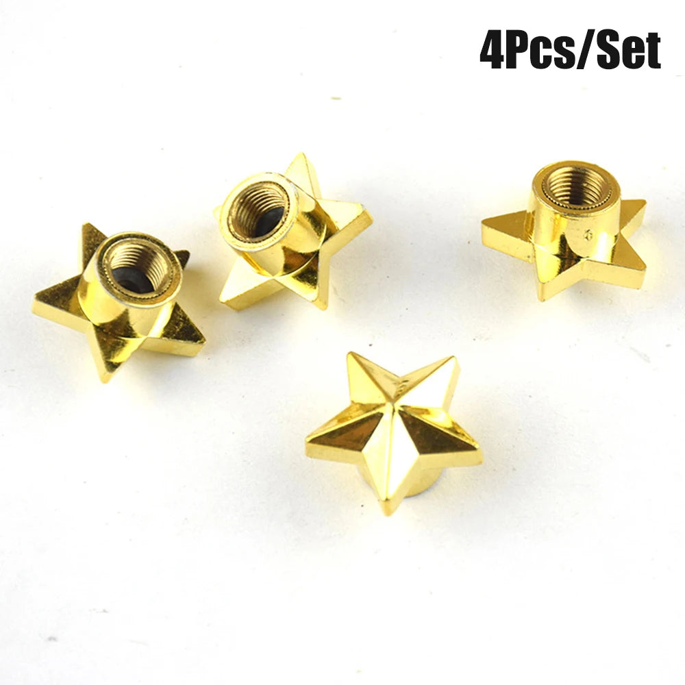 AQTQAQ 4Pcs/Set Tire Stem Valve Caps Universal Pentagram Shaped Wheel Tyre Air Valve Stem Caps Dust Covers