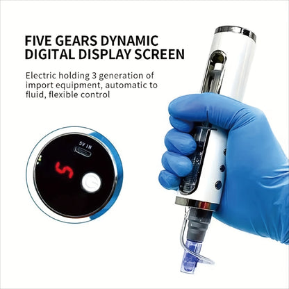 New Adjustable 5-Level Electric Derma Pen with 2 Round Nano Cartridges Adjustable MicroNeedling&Liquid Output Facial Beauty Care
