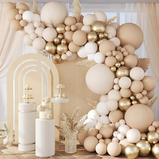144PCS coffee colored latex balloon wreath set, suitable for wedding season, birthdays, popular parties, and bridal showers