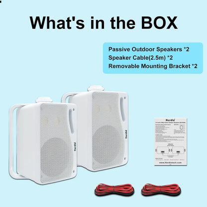 Herdio 3.5‘’ Outdoor Speakers Passive Wired Waterproof 200W 3 Way Premium Mountable Wall Mount Speakers With Superior Sound 2PCS