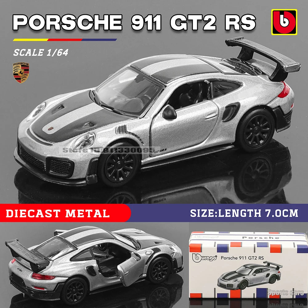 Bburago 1:64 Porsche 911 GT2 RS LAMBORGHINI sian fkp 37 Mustang GT500 Car Model Collection Kids Xmas Gift Toys for Boys Ferrari