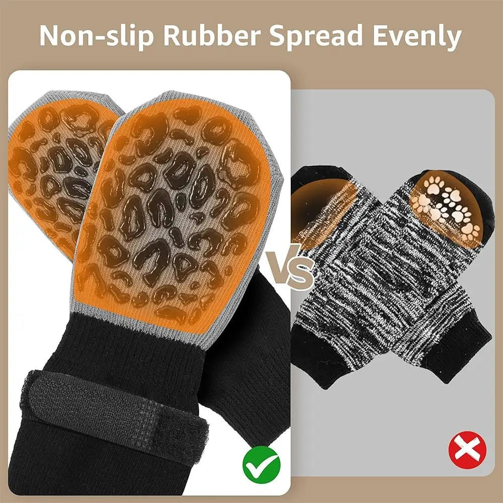 4PCS Anti-Slip Cozy Dog Socks Adjustable Band Anti-Scratch Knitted Socks Cotton Strong Grip Paw Protector Wooden Floors