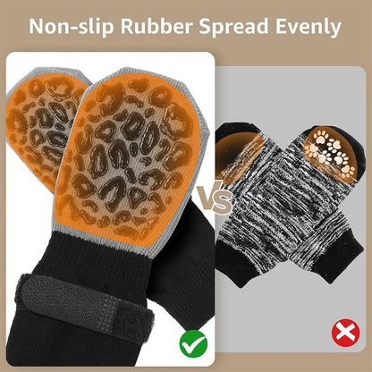 4PCS Anti-Slip Cozy Dog Socks Adjustable Band Anti-Scratch Knitted Socks Cotton Strong Grip Paw Protector Wooden Floors