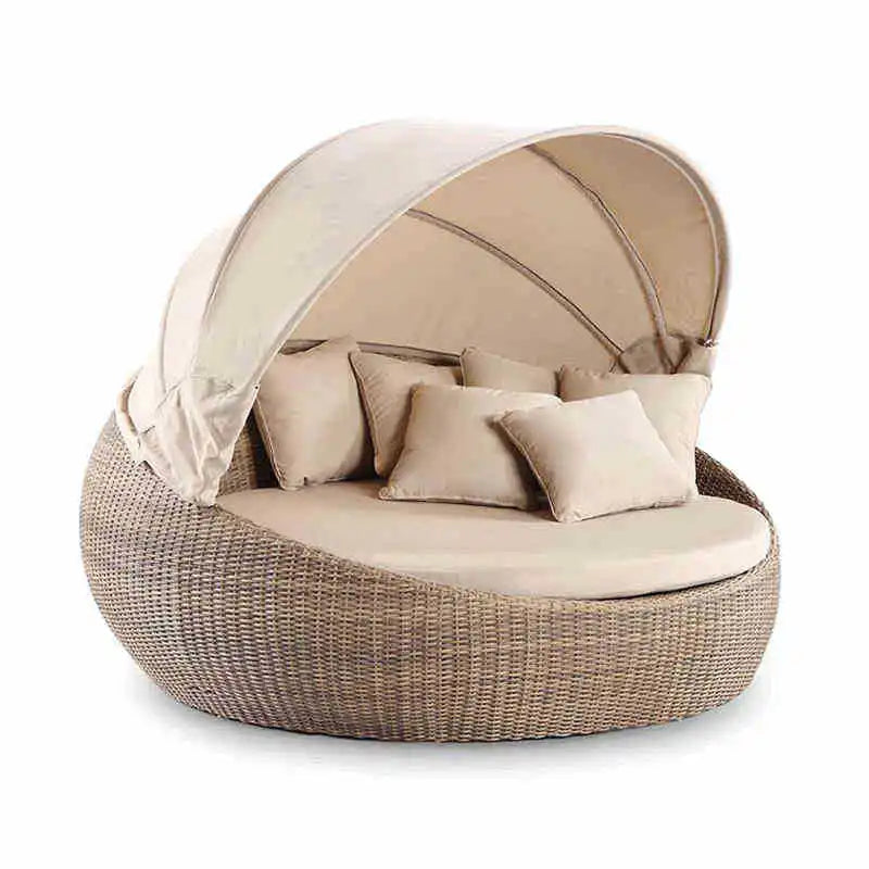 HYS outdoor rattan large round bed garden courtyard balcony bed recliner leisure creative lazy rattan chair sofa bed furniture