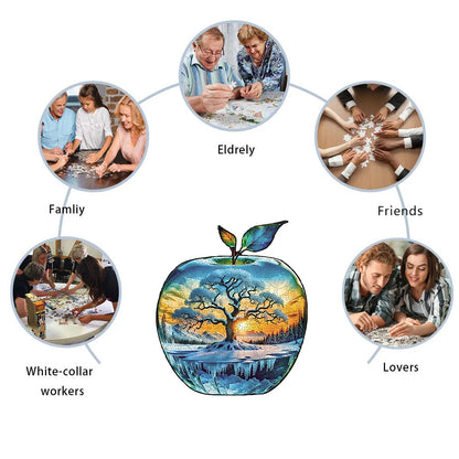 Apple Pattern Ice and Snow World Scenery Wooden Puzzle, High Difficulty Toys Puzzle, Hallowee Christma Holiday Gifts, Home Decor
