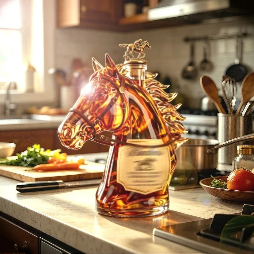 Handmade Horse Head Bourbon Whiskey Dispenser, Decorative Empty Wine Container for Kitchen Cabinet Display & Whisky Collection