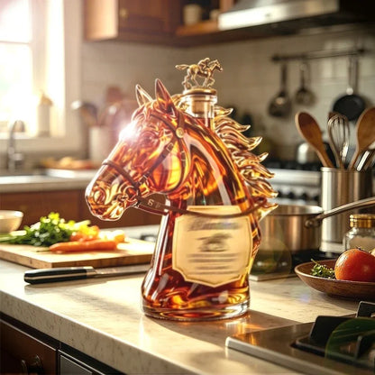 Handmade Horse Head Bourbon Whiskey Dispenser, Decorative Empty Wine Container for Kitchen Cabinet Display & Whisky Collection