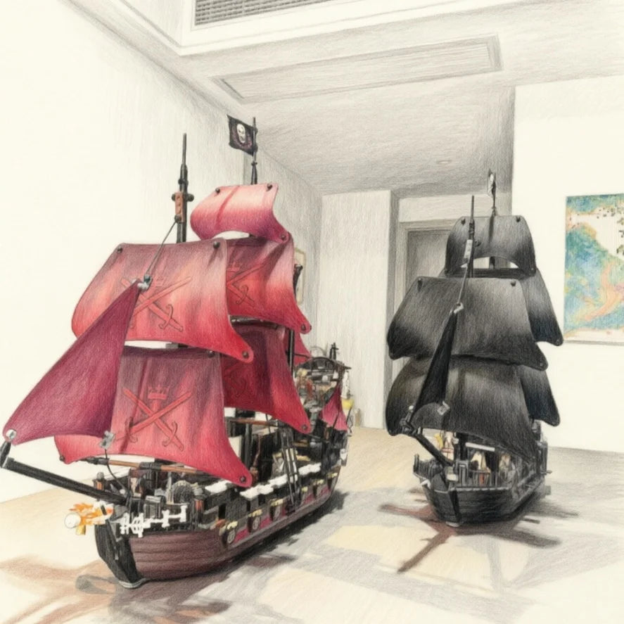 Pirates of the Caribbean Black Pearl Queen Anne's Revenge Ghost Ship Building Block Model 4184 4195 Set