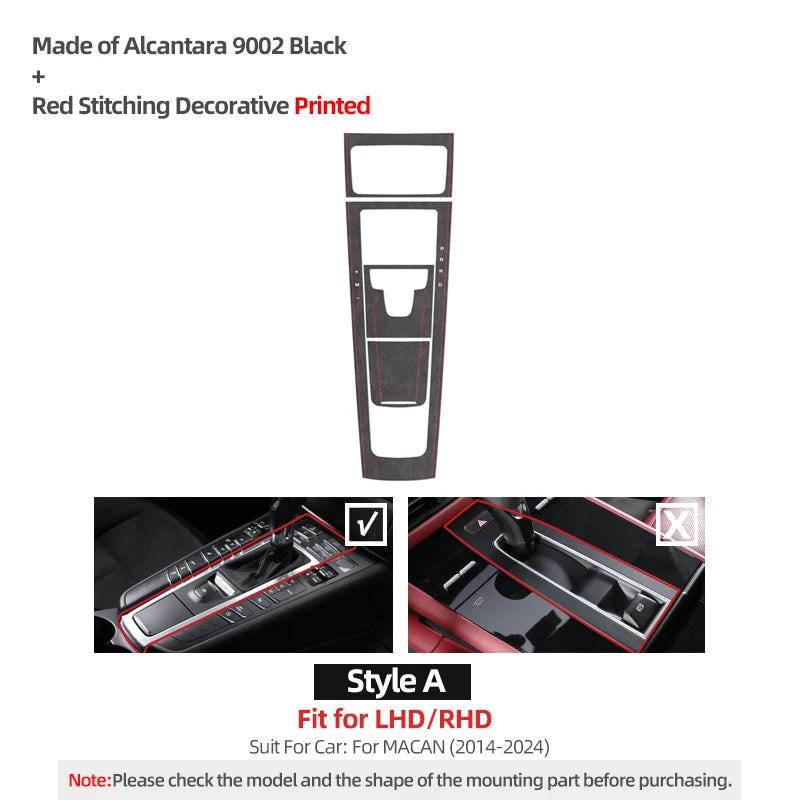 For Porsche Macan 2014-2024 Made of Alcantara Center Console Gear Shifter Panel Trim Sticker Car Interior Tuning Accessories