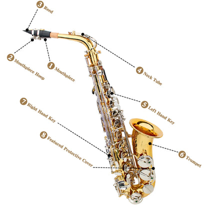 SLADE Gold Silver Saxophone Eb Alto Saxophone Brass Body Saxophone Set with Case Reed Sax Accessory Professional Instruments