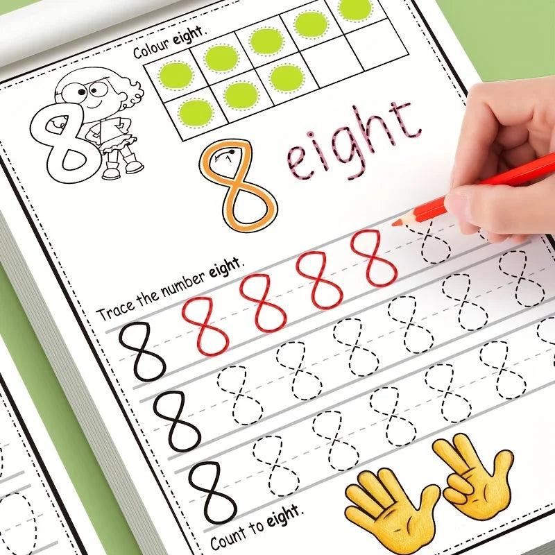 32 Pages, Children's Digital Writing Practice Book, Writing Aids, Improve Writing Skills, Number Recognition 0-30, Fun Coloring Practice Book, Early Education Pen Control Training Workbook