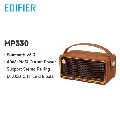 Edifier MP330 Portable Bluetooth Speaker Bluetooth V6.0 Hi-Res Audio USB-C TF Card Inputs Stereo Pairing 40W RMS 19H Playtime