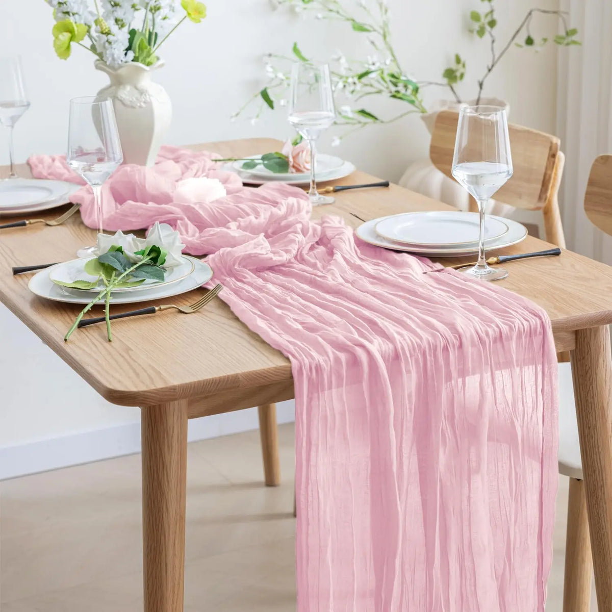 1PCS/6PCS 90*300CM Light Pink Cheesecloth Table Runner Boho Gauze Fabric Rustic Sheer Table Runners For Wedding Bridal Shower
