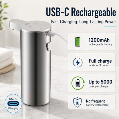 Stainless Steel Automatic Soap Dispenser USB Rechargeable Waterproof Smart Sensor Kitchen/Bathroom Foam/Liquid Soap Dispenser
