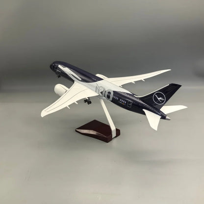 43CM model planes Lufthansa 787 German 100years Diecast  Airplane Model Kits Resin W Light and Wheel Collectible for Aviation