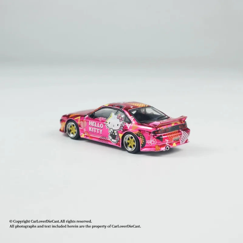 TW 1:64 Nissan VERTEX Silvia S14 Hello Kitty Stylish Static Alloy Car Model, Boys' Toy, Adult Collection Decoration Item.