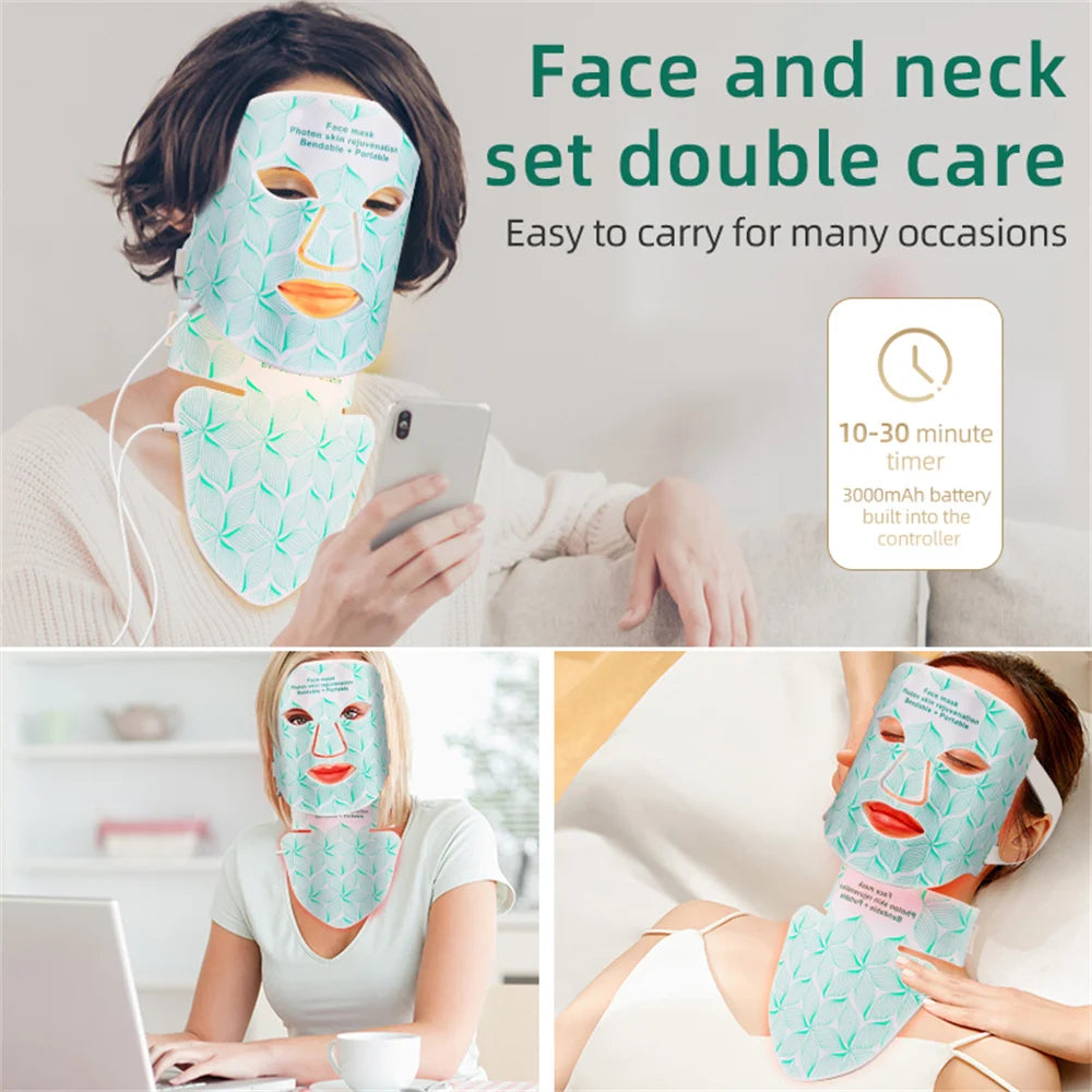 LED 8 Colors Face Mask and Neck Red Light  Near Infrared Therapy Anti Aging Wrinkle Acne Pore Oil Control Skin Tighten Whiten