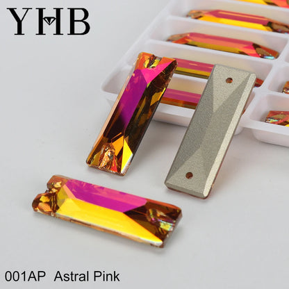 YHB Top Quality Cosmic Baguetee Glass Crystal AB Moonlight Sewing Stones Flatback Sew on Rhinestones For Garment Clothes Bags