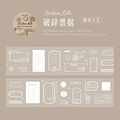 JIANQI 50mm*2m PET Tapes White pattern DIY Scrapbooking Decor Photo Album Collage Junk Journal Materials Aesthetics Stickers