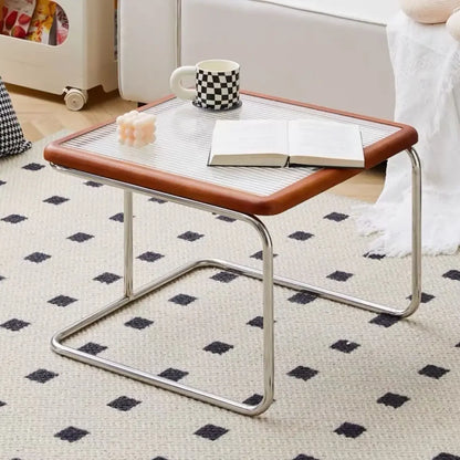 Nordic Rattan Combination Coffee Sofa Table Set Stainless Steel Solid Wood Glass Combination Modern Simple Style Wood Tables