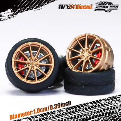 Kicarmod 1/64 Model Car ABS Wheels with Rubber Tire Brake Disc Refitting Parts Diameter 10mm For Model Car Tomica
