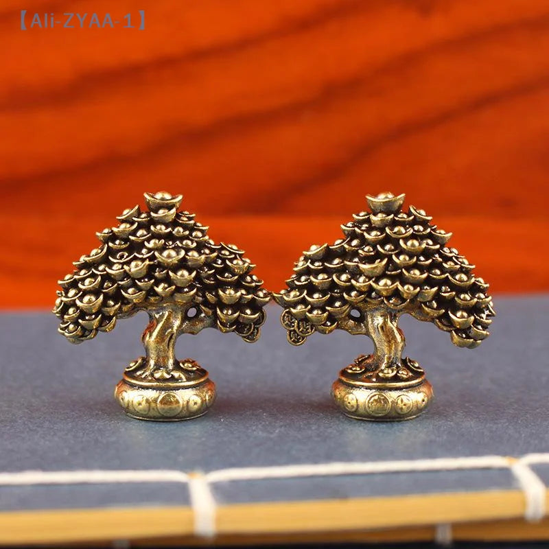 【ZYAA-1】Brass Fortune Tree Ornaments Potted Tree Ingot Tree Retro Brass Ornaments Living Room Office Desktop Sculpture
