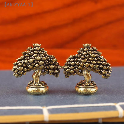 【ZYAA-1】Brass Fortune Tree Ornaments Potted Tree Ingot Tree Retro Brass Ornaments Living Room Office Desktop Sculpture
