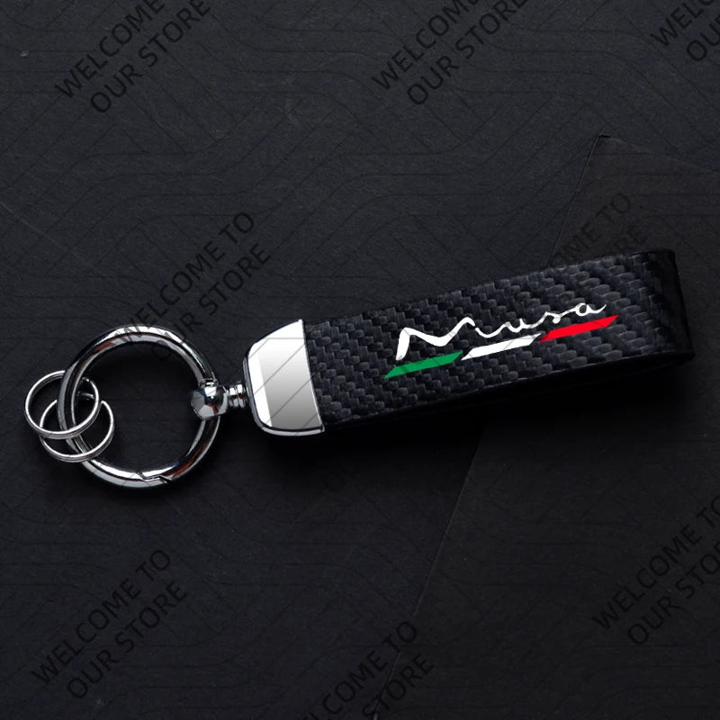 DELTA MUSA LANCIA Logo Car Carbon Fiber Leather Keychain