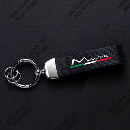 DELTA MUSA LANCIA Logo Car Carbon Fiber Leather Keychain