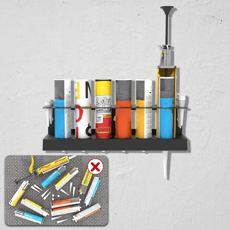 Caulking Gun And Tube Holder Wall Mounted Hand Caulk Tools Storage Rack Holds 6 Tubes And Caulking Nozzle Organizer for Workshop