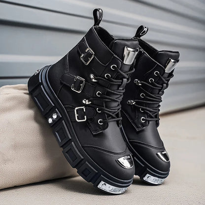 Fashionable Men's High-Top Boots with Comfortable Fabric Lining, Thick and Durable Soles, All-Weather Grip, Suitable for Outdoor Activities, Hiking, Mountaineering, and Camping